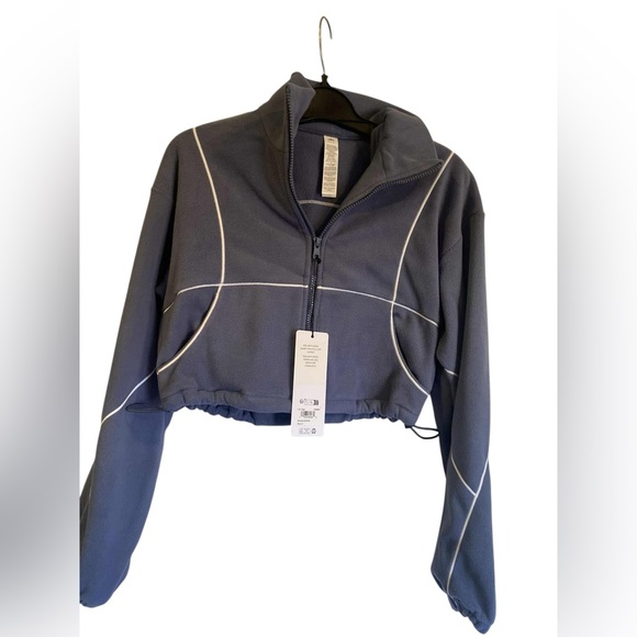 NWT Alo Yoga polar fleece game time full zip jacket BLUESTONE/WHITE Size S - Picture 1 of 5